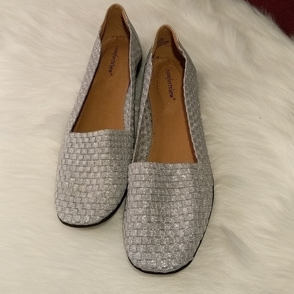 Comfortview Shoes - Comfortview Silver Weave Flats, Size 11 m